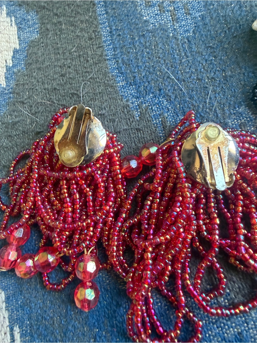 Vintage costume Beaded Fringe Earrings - Red, Black/White, Royal Blue - Picture 7 of 9